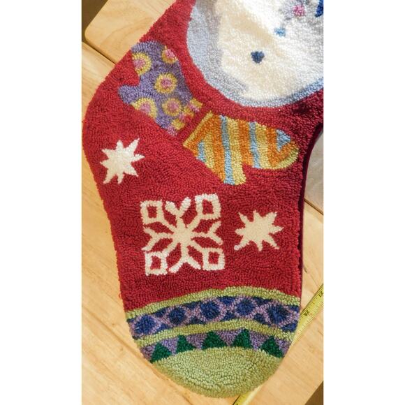 Christmas Snowman Stocking Handmade Wool Needlepoint by Jabara Vintage - Picture 4 of 11